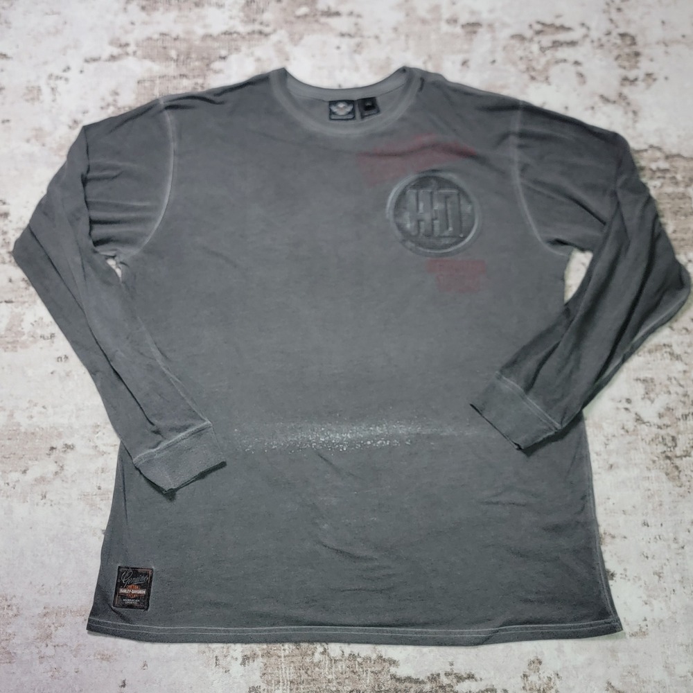Harley Davidson Long Sleeve Shirt Mens 2XL Gray Faded Graphic Biker Y2K Distress